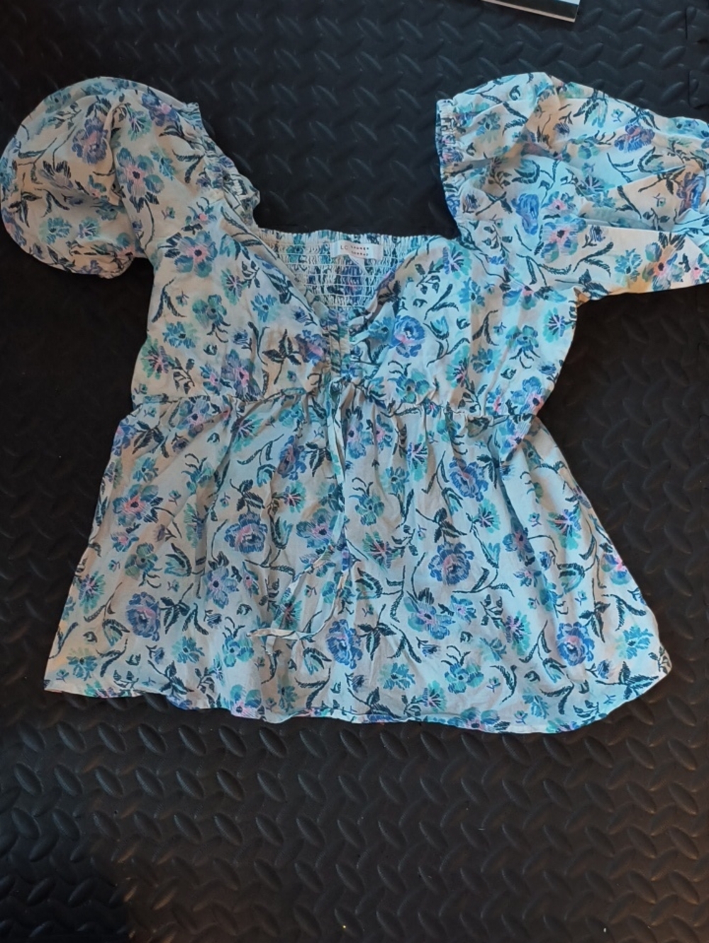 LC Lauren Conrad Light Blue Floral Peasant Blouse